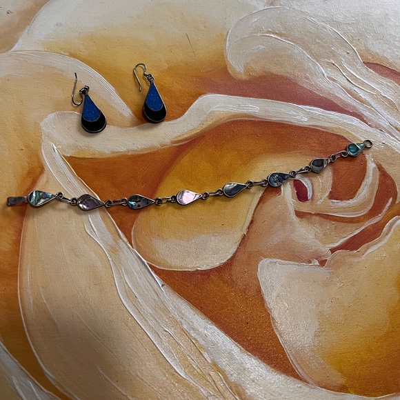 Mexican Alpaca bracelet & earrings silver jewelry set - Picture 1 of 5